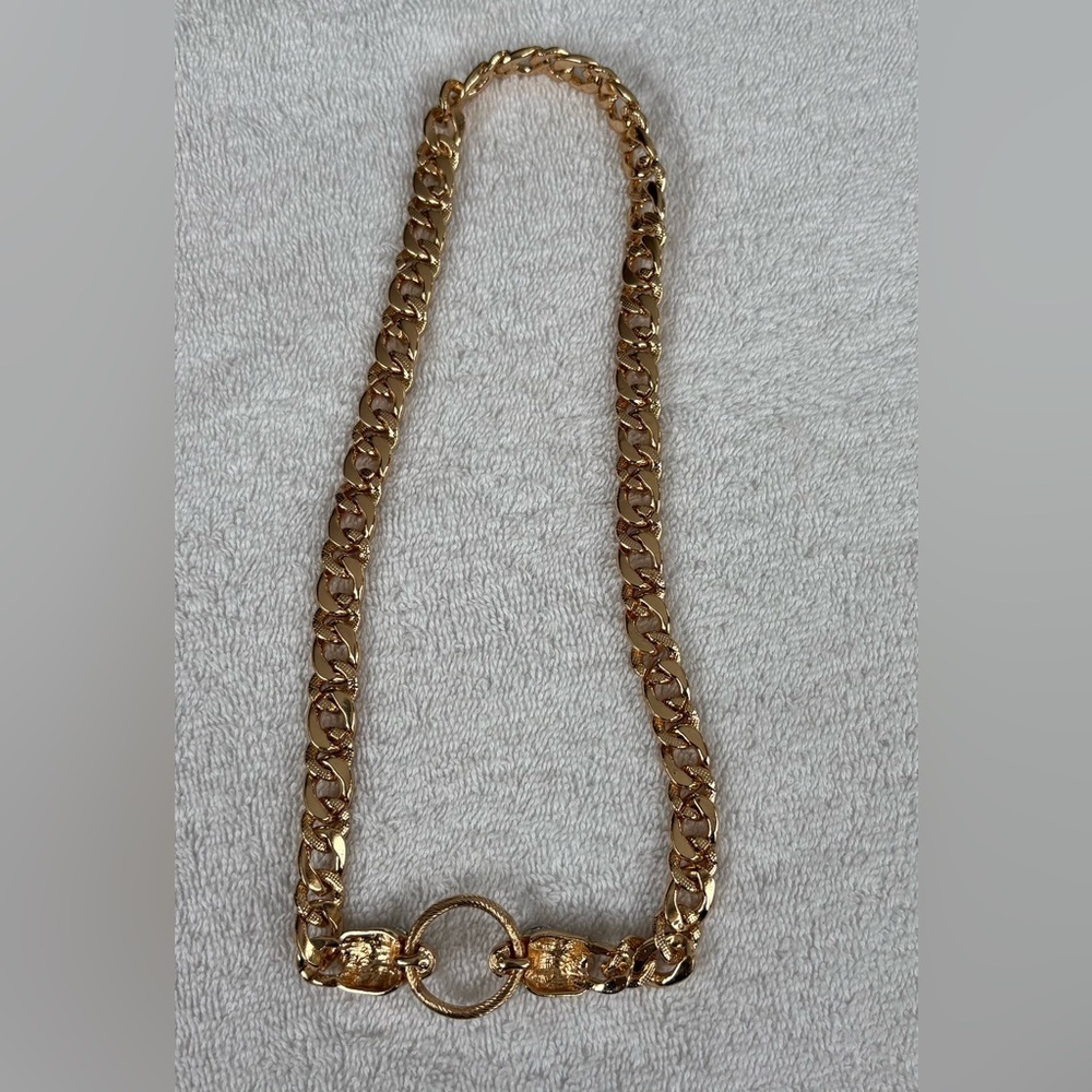 Gold Tone Crystal Snake Panther Head Necklace Green Eyes Statement Chain - Picture 4 of 9